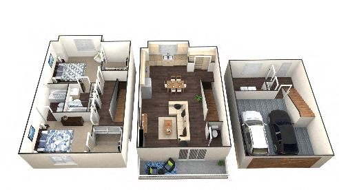 Floor plan for 2 beds, 2.5 baths, 1373 sqft